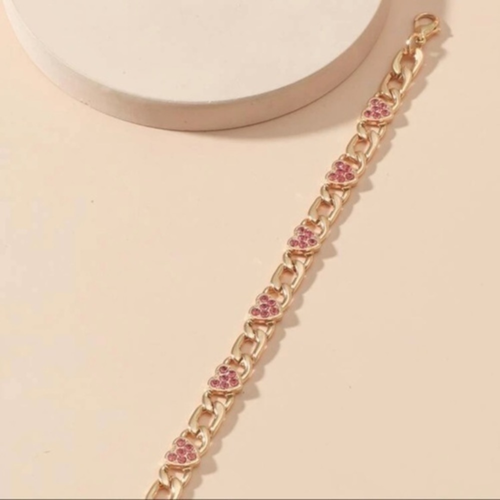 3/$30 💛 Rhinestone Heart Chain Bracelet - Picture 3 of 3